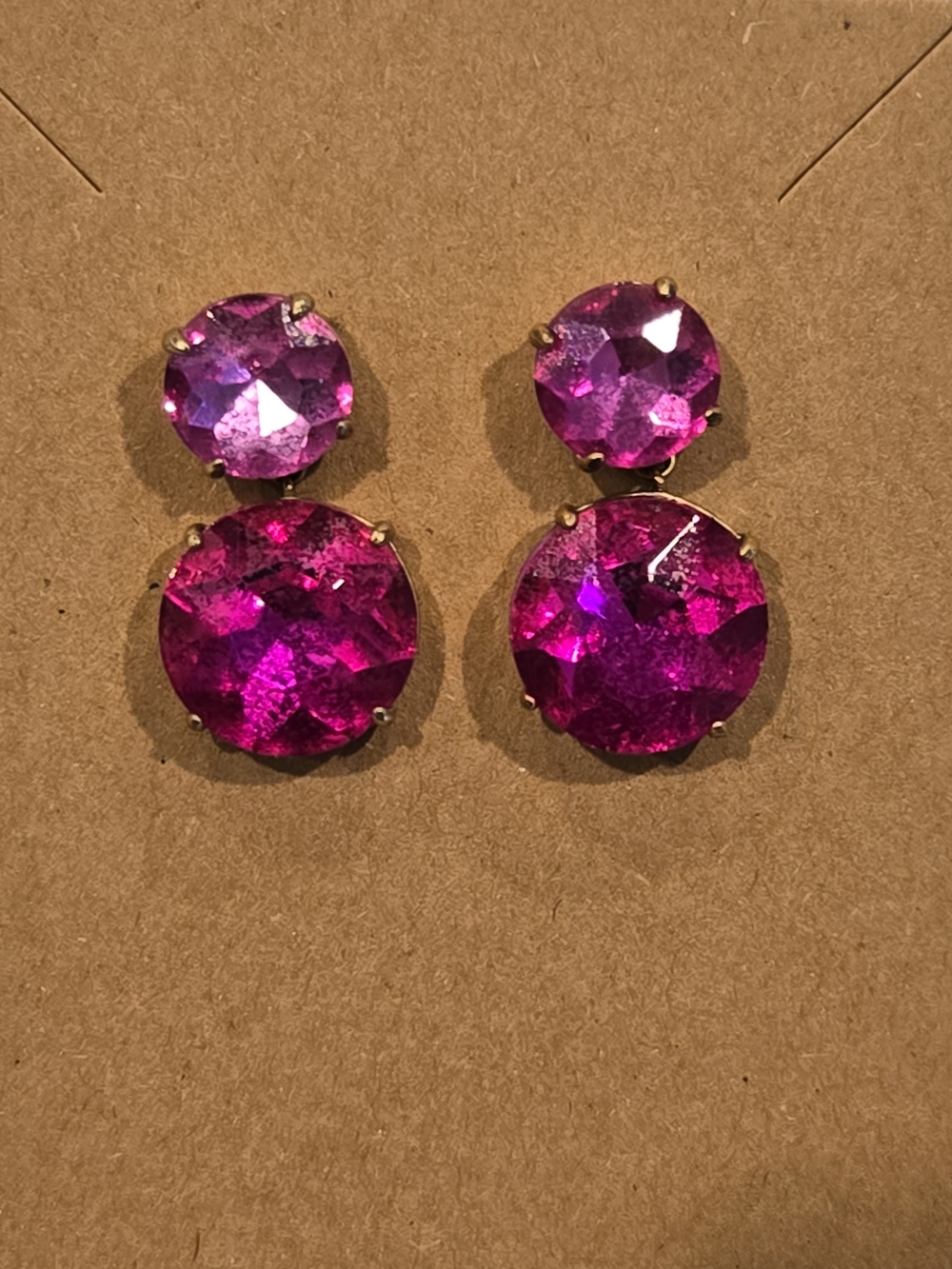 J. Crew Hot Pink Double Crystal Stud Earrings